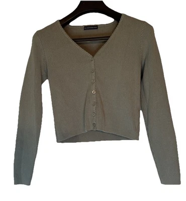 Brandy Melville Preppy Women’s Sage Green Ribbed Button Up Cardigan Size Small - Image 1 of 4