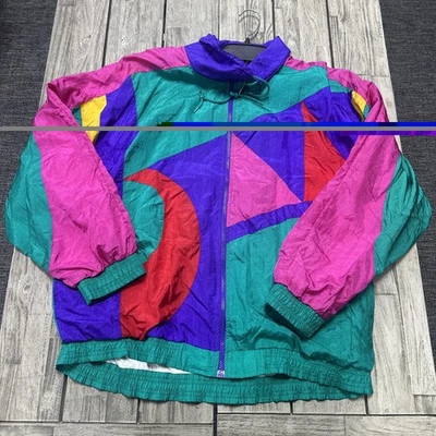 80s Casual Isle Color Block Zip Up Windbreaker Jacket Size Large - Image 1 of 4