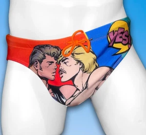 TOM OF FINLAND KAKE COMIC SWIMWEAR MANS SWIM BRIEFS SWIMMING TRUNKS GAY CULTURE - Picture 1 of 8
