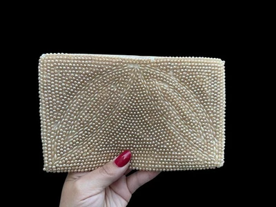 Vintage Beaded Pearl Clutch Handbag By Miranda Of Japan Ivory Colored 1940s-50s - Image 1 of 4