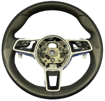 2015-2018 PORSCHE MACAN BLACK LEATHER HEATED STEERING WHEEL ASSEMBLY - Image 1 of 4