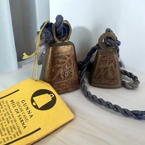 Vintage Hand Etched Brass Bells of Sarna India 2 Bells on a 24” Rope 1972 - Picture 1 of 15