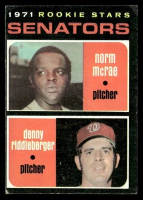 1971 Topps Senators Rookies - Norm McRae/Denny Riddleberger RC Washington - Image 1 of 2