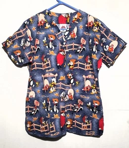 Scrubs Looney Toons Sz S Bugs Bunny and Friends Western Corral VTG 2002 - Picture 1 of 16