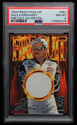 1996 Press Pass VIP Firesuit Silver Foil Dale Earnhardt Sr. #DE1 PSA NM-MT 8 - Image 1 of 2