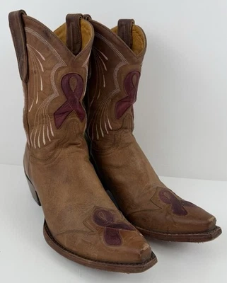 Botas Old Gringo para mujer 8,5 B marrón rosa cinta punta corta vaquera occidental Foto 1 de 4