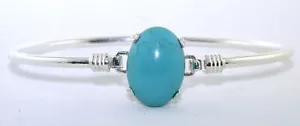 Blue Turquoise Oval 18x13 Cabochon Gemstone 8 Inch Sterling Bracelet EBS8737 - Picture 1 of 4