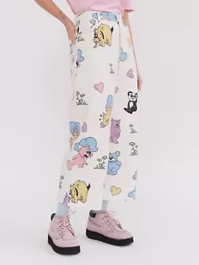 LAZY OAF Crazy In love Cartoon Denim Jeans Cropped Women's Size 30 - Picture 1 of 7