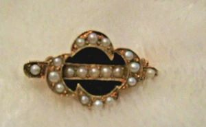 Vintage ~ Schwesternschaft/Brüderschaft ~ 10k Gold Pin ~ Samenperlen ~ schwarze Emaille ~ Onyx ~ 75" x 0,50 - Bild 1 von 10
