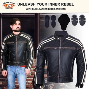 Australian Bikers Gear Motorbike Motorcycle Jacket Cowhide Leather CE Armour - Picture 1 of 9