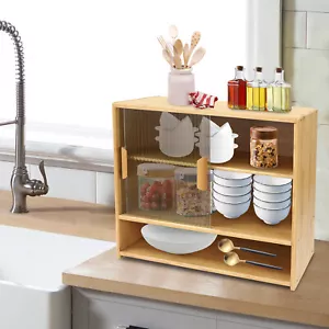 3-Tier Kitchen Pantry Sideboard Bamboo Countertop Storage Cabinet Home Organizer - Picture 1 of 24