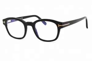 New Tom Ford FT TF5808-­B 001  Round Shiny Black/Blue Block Eyeglasses Authentic - Picture 1 of 4