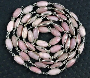92.5 Silver 2 Piece Connectors,Natural Pink Opal Gemstone Faceted Oval 7x13MM - Picture 1 of 4