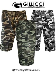 MEN CASUAL CAMO CAMOUFLAUGE ARMY WOODLAND PRINTED COMBAT CARGO 3/4 THREE QUARTER - Picture 1 of 6