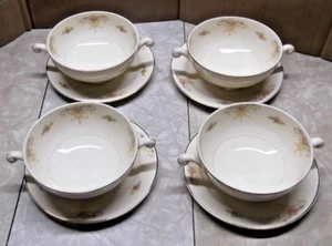 SET 4 HOMER LAUGHLIN CREME SUPPENSCHÜSSELN & UNTERTELLER EIERSCHALE NAUTILUS ROCHELLE - Bild 1 von 6