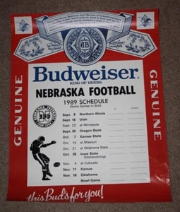 1989 NEBRASKA FOOTBALL BUDWEISER SCHEDULE POSTER 100 YEARS OF NEBRASKA FOOTBALL - Picture 1 of 4