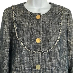TORY BURCH Blue White Heathered Tweed Blazer Jacket Size 10 - Picture 1 of 11