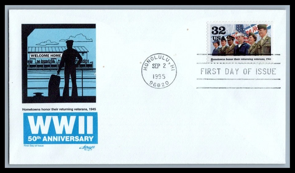 US FDC # 2971 32c WWII Honoring Veterands Artmaster   1995, 9p5007 - Image 1 of 1