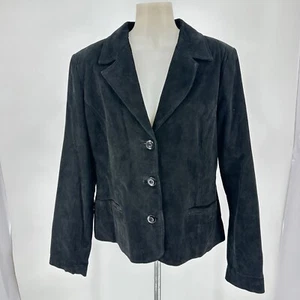 VTG Uniform John Paul Richard Leather Womens Black Blazer Lined Jacket Pockets L - Picture 1 of 10