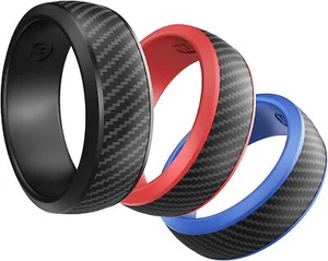 DOEPLEX Silicone Wedding Rings for Men Women 3 Pack Rubber Ring Gifts +Metal Box - Picture 1 of 28