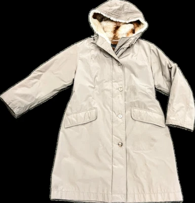 复古 Iceberg 男式衬里风衣,棕褐色,意大利制造毛皮衬里连帽,尺寸 40 — 第 1/4 张图片