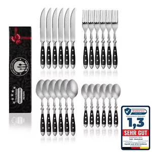 besteck Set für 6 Personen, Edelstahl besteckset mit schwarzen Griffen , schwer - Bild 1 von 9