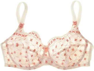 Bestform Panama Bra Ivory Coral Size 34DD Underwired Balcony Embroidered 771 New - Image 1 of 4