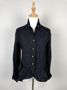 Chaqueta Carlo Colucci Azul Bordado Flores Botones Tejido Manga Larga Cuello - Imagen 1 de 15