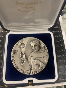 MEDAGLIA OSSIDAZIONE MODESTINO METALLO ARGENTATO 59 mm 126 g C SCATOLA-1-3932 - Picture 1 of 3