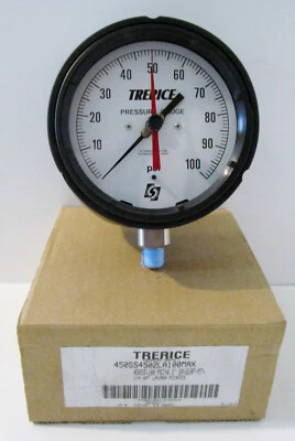 Trerice Pressure Gauge 450SS4502LA100 0-100 PSI With Max Pointer 1/4" NPT - Image 1 of 4