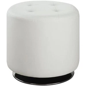 Bowery Hill Round Contemporary Faux Leather Tufted Swivel Ottoman in White - Picture 1 of 4