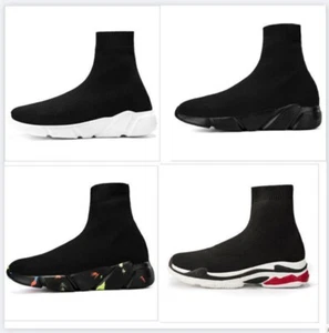 NEW Womans' Sock Knitted Flat Sneakers Men Trainers Speed Runners Sport Shoes UK - Picture 1 of 19