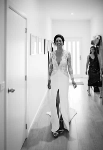 Rosa Clara Penelope Wedding Dress 10 Natural Lace Sexy Slit Illusion Low V - Picture 1 of 24