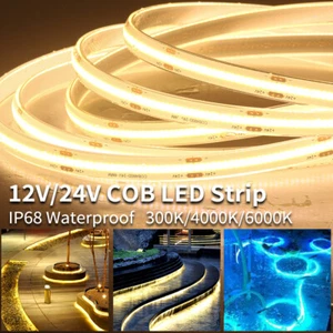 12V/24V 16.4ft COB LED Strip Light Waterproof IP68 480LEDs/m Flexible Led Tape - Picture 1 of 60