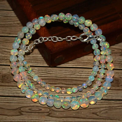 Collar de piedras preciosas con cuentas redondas bolas de ópalo de fuego Welo etíope natural 16 pulgadas Foto 1 de 4