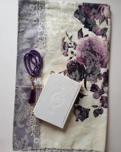 Mother's Prayer Mat Quran gift, Big Velvet Quran,thick Prayer rug Pearl tasbeh - Picture 1 of 7