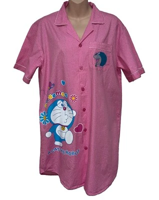 RARO Doraemon Anime Robótico Gato Rosa Salón Camisa para Dormir Manga Corta ALGODÓN PEQUEÑO Foto 1 de 4