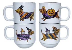 4 Halloween Dachshund Wiener Dog Cup Stackable 14oz Ceramic Mug Gnome Fall - Picture 1 of 6