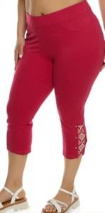 Plus Size Rhinestone Cut Out Snatched Capri Casual Pants - Pink Size 1XL - Picture 1 of 4