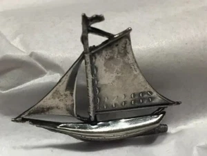 Vtg 60s Sterling Silver 1 1/2” Pin Sailboat Ship Hallmarked MJ - Picture 1 of 11
