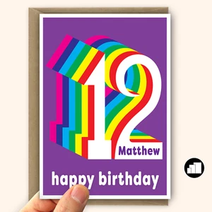 Personalised 12th happy birthday card for son daughter 12 rainbow for boy girl - Foto 1 di 10