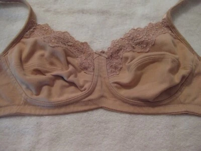 ANITA 32C MASTECTOMY BRA, BEIGE, 91% COTTON, LACE TRIM, ADJ.STRAPS, CUP POCKETS - Image 1 of 4