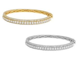 Solitaires 10 Pointer Three Row 4 3/5 CT Diamond Designer Bangle Bracelet Gol... - Picture 1 of 9