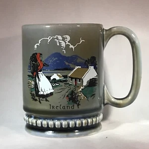 Wade Irish Porcelain Mug Cup Green Blue Glaze 4 1/4” Ireland Country Farm Scene - Picture 1 of 6