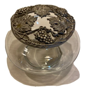 Vintage 1991 Rawcliffe Pewter Potpourri Glass Jar Grapes and Vines Leaves PO2919 - Picture 1 of 5