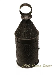 Baker's Lantern Smokey Black Punched Tin Rustic Farmhouse Decor 13" - Picture 1 of 5