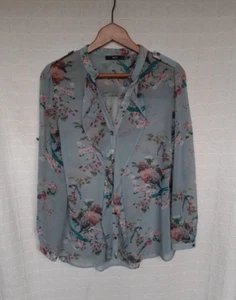 Oasis hellblau Blumendruck Chiffon Bluse Größe 10 - Bild 1 von 9