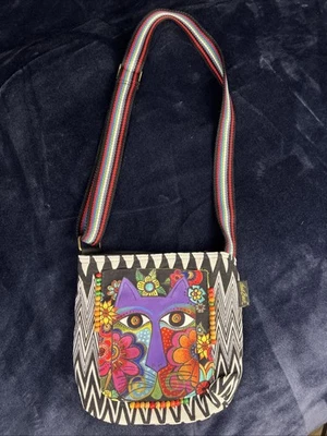 Blossoming Feline Laurel Burch Small Canvas Purse Cross-Body Tote Bag Handbag - Image 1 of 4
