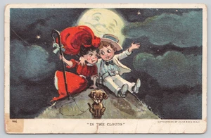 Postal En las Nubes Serie "Luna de Miel" de Julius Bien - Luna Antropomórfica - Imagen 1 de 2