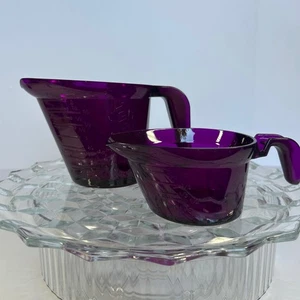 Vintage Purple Glass Measuring Cups Set of Two Kitchen Prep Decor - Picture 1 of 8